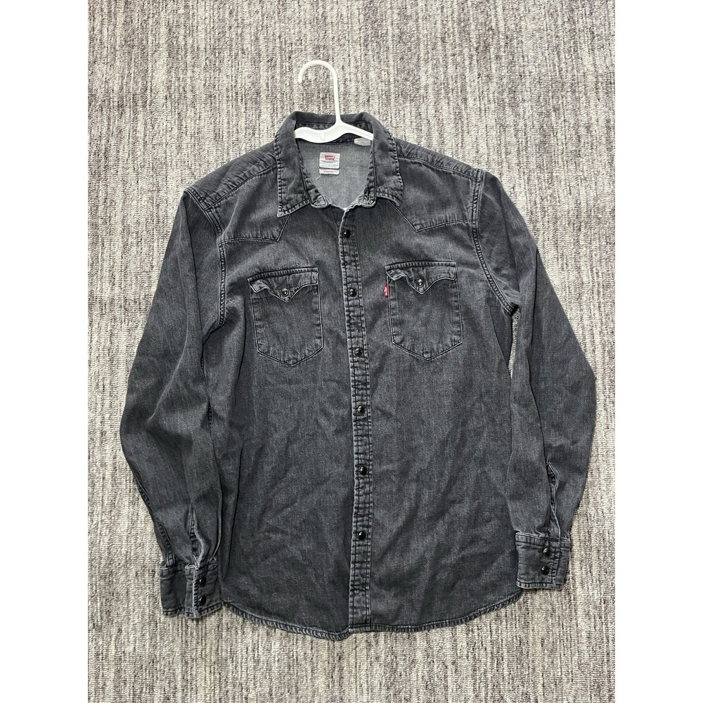 Men's Levis Authentic Black Denim Long Sleeve Button Down Shirt- Size Large